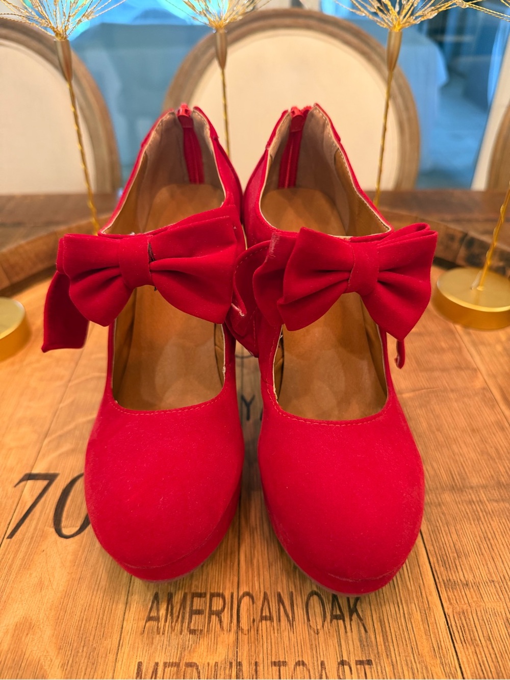 Red Bow Accent Women's Dress Heels